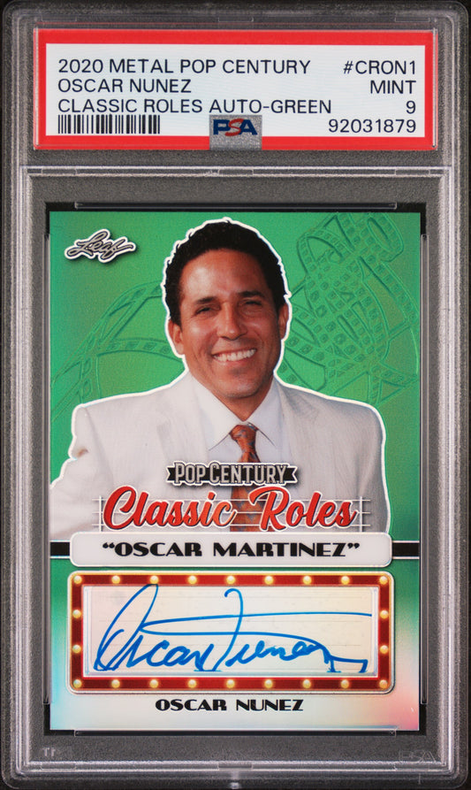 Oscar Nunez 2020 Leaf Metal Pop Century Classic Roles AUTO #1/7 Green PSA 9