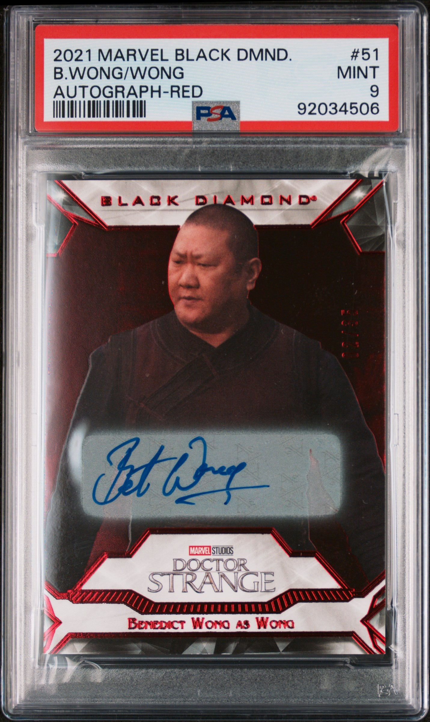 Benedict Wong 2021 Upper Deck Marvel Black Diamond Red #2/35 AUTO PSA 9