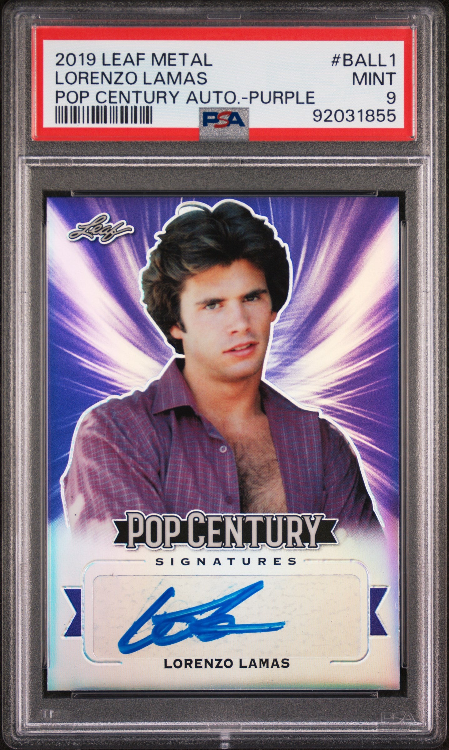 Lorenzo Lamas 2019 Leaf Metal Pop Century Autograph AUTO #9/15 Purple PSA 9