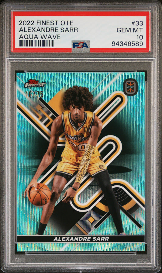 2022 Topps Finest Overtime Elite Alexandre Sarr #33 Aqua Wave #16/75 PSA 10