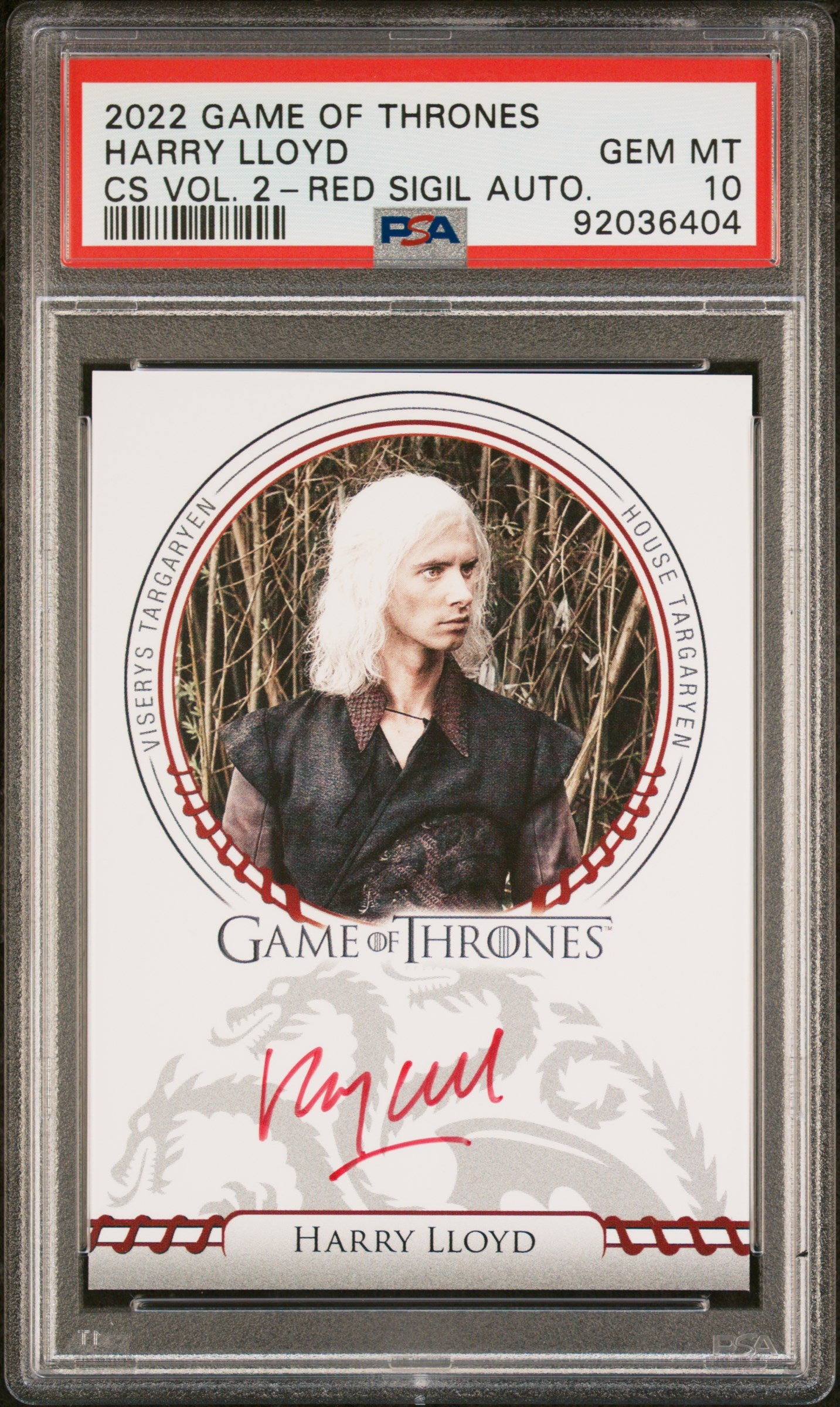 Harry Lloyd VISERYS TARGARYEN 2022 Game Of Thrones RED AUTO PSA 10