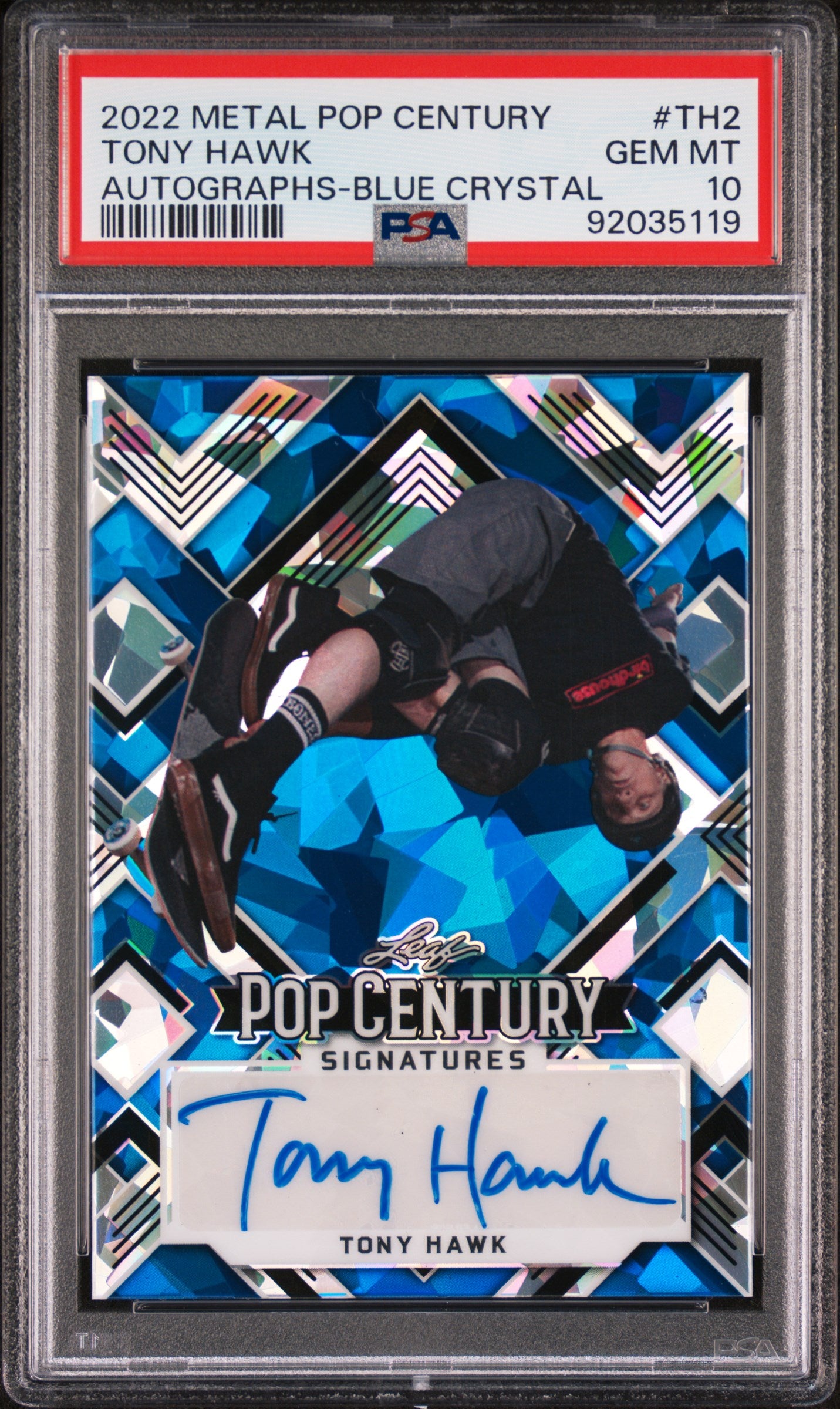 Tony Hawk 2022 Leaf Metal Pop Century Autograph AUTO #14/20 Blue Crystal PSA 10