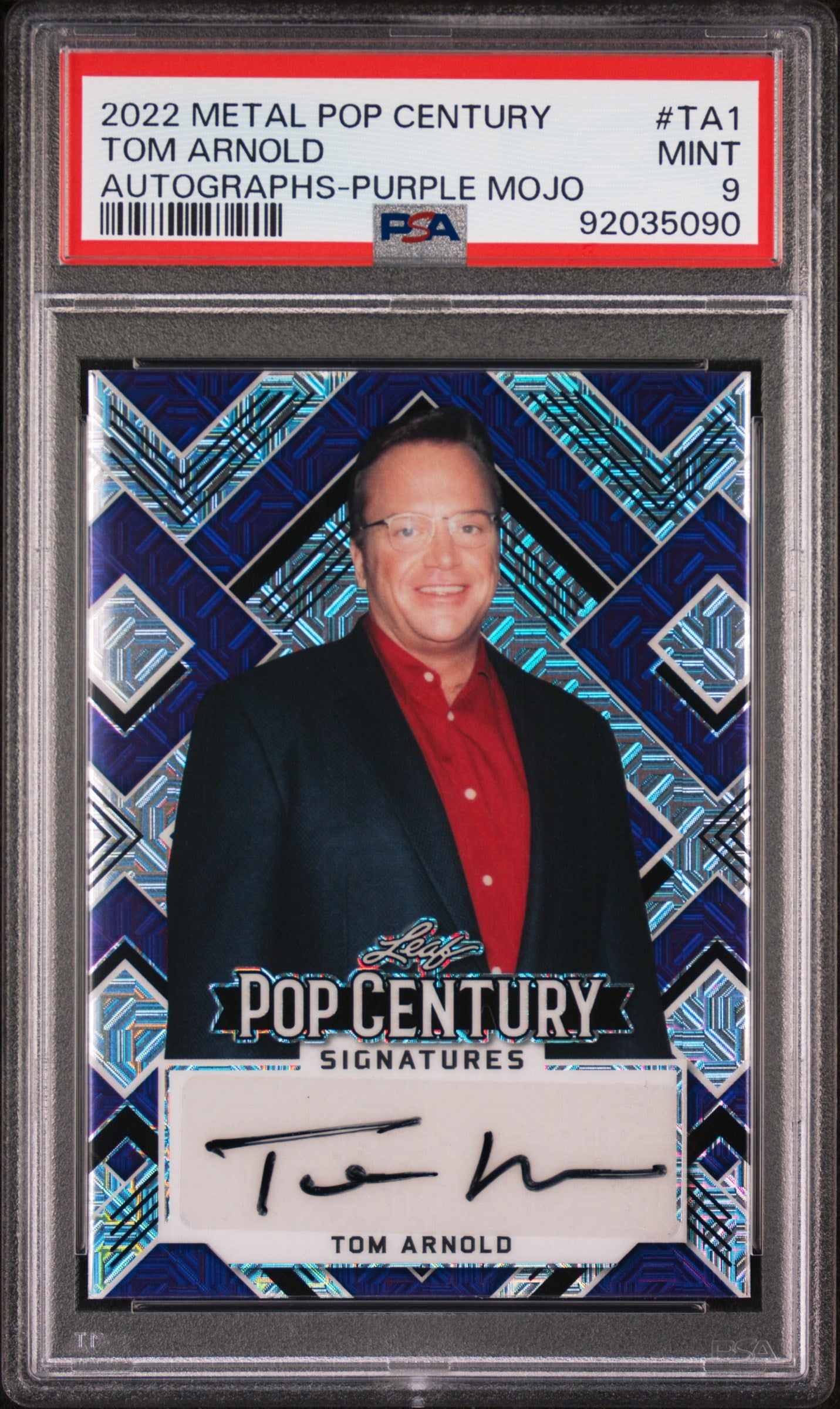 Tom Arnold 2022 Leaf Metal Pop Century Autographs AUTO #8/10 Purple Mojo PSA 9