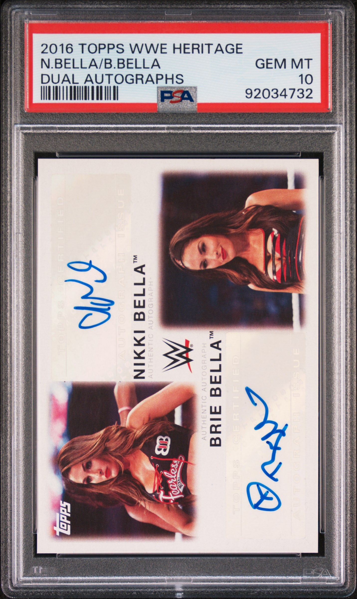 2016 Topps WWE Heritage Dual AUTO Brie Bella Nikki Bella Dual #6/11 PSA 10 POP 1