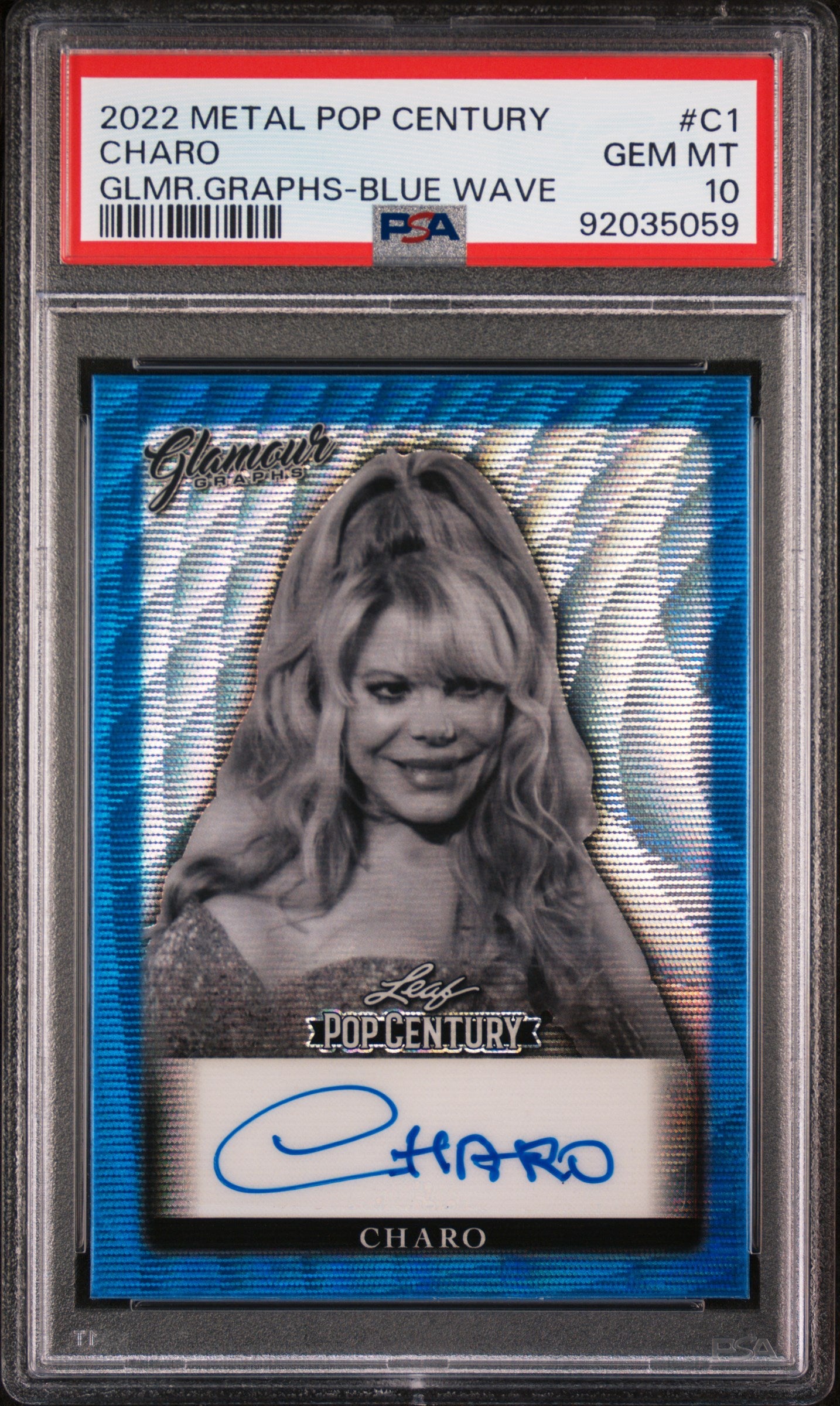 Charo 2022 Leaf Metal Pop Century Glamour Graphs AUTO #21/25 Blue Wave PSA 10