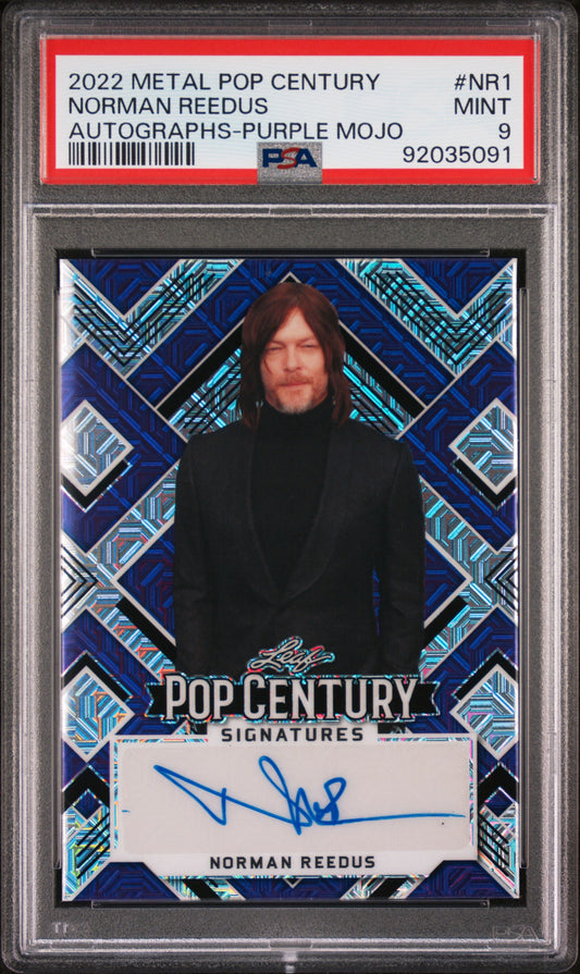 Norman Reedus 2022 Leaf Metal Pop Century Autograph AUTO #/10 Purple Mojo PSA 9