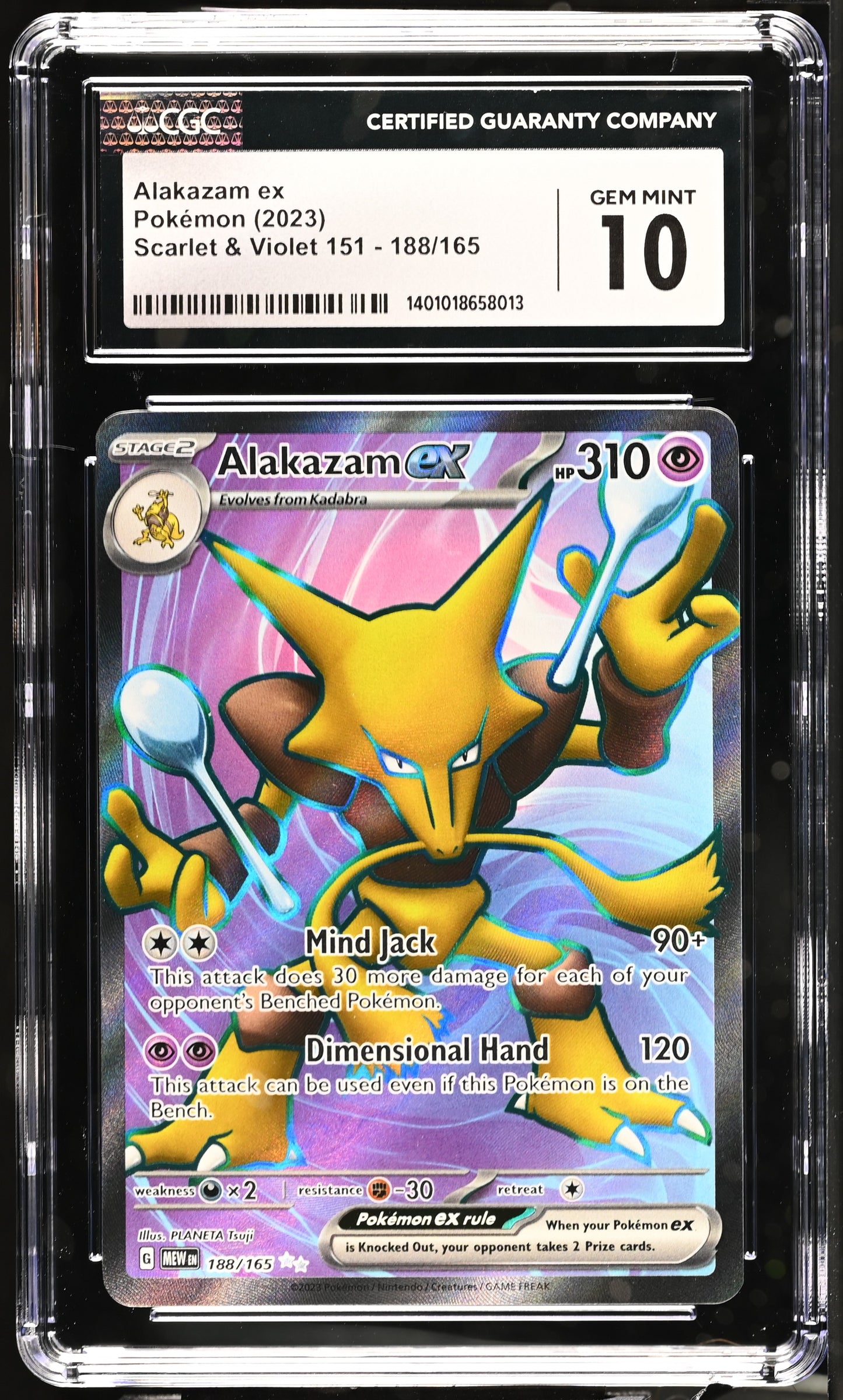 GEM MINT Alakazam ex 188/165 ULTRA RARE Pokemon 151 Pokemon Card English CGC 10