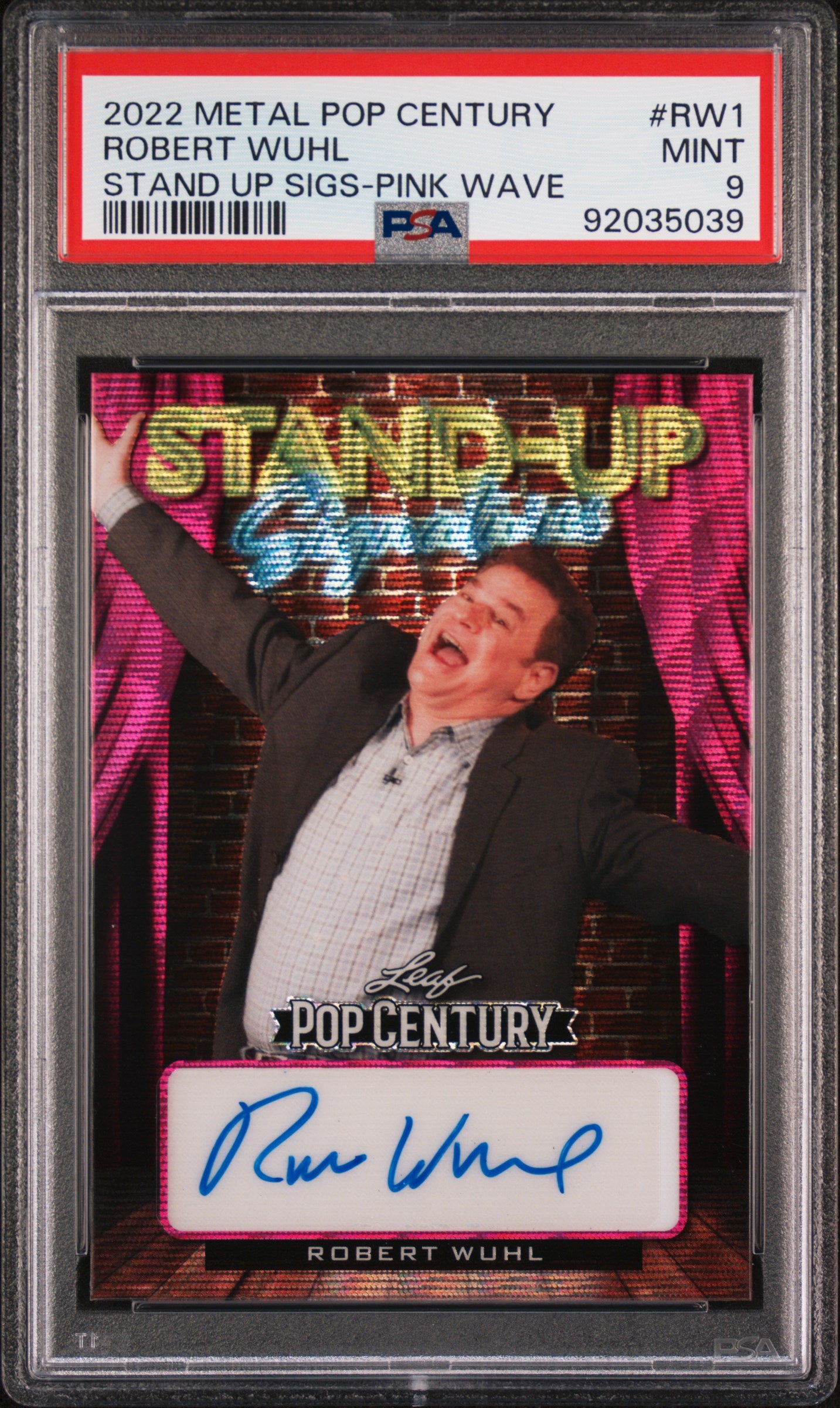 Robert Wuhl 2022 Leaf Metal Pop Century Stand Up Sigs AUTO #2/7 Pink Wave PSA 9