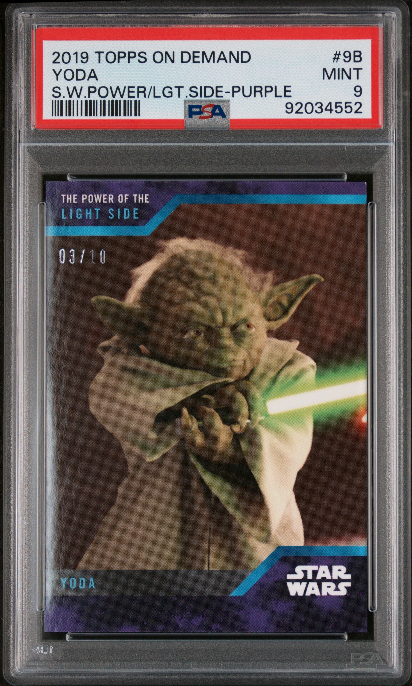 Yoda Yoda Topps Star Wars Power Of The Light Side Purple #3/10 PSA 9