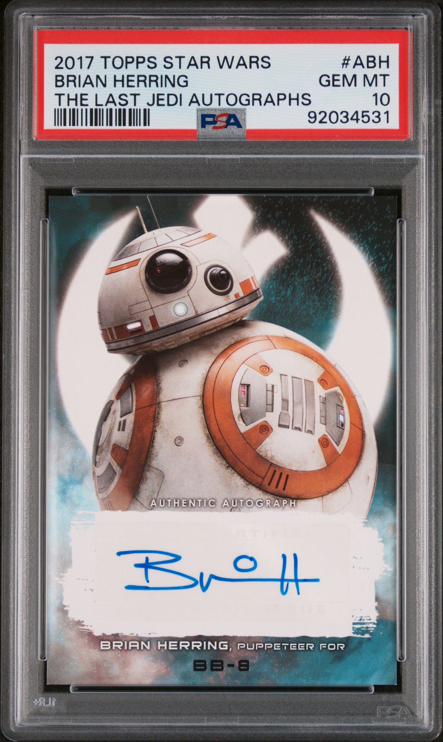 Brian Herring BB-8 2017 Topps Star Wars The Last Jedi Autograph AUTO PSA 10