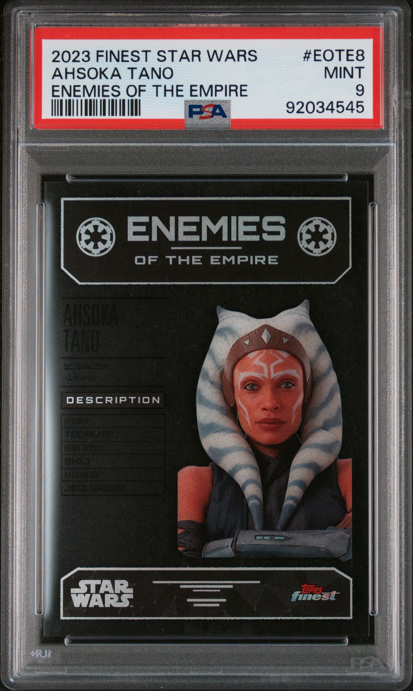 Ahsoka Tano 2023 Topps Finest Star Wars Enemies Of The Empire PSA 9