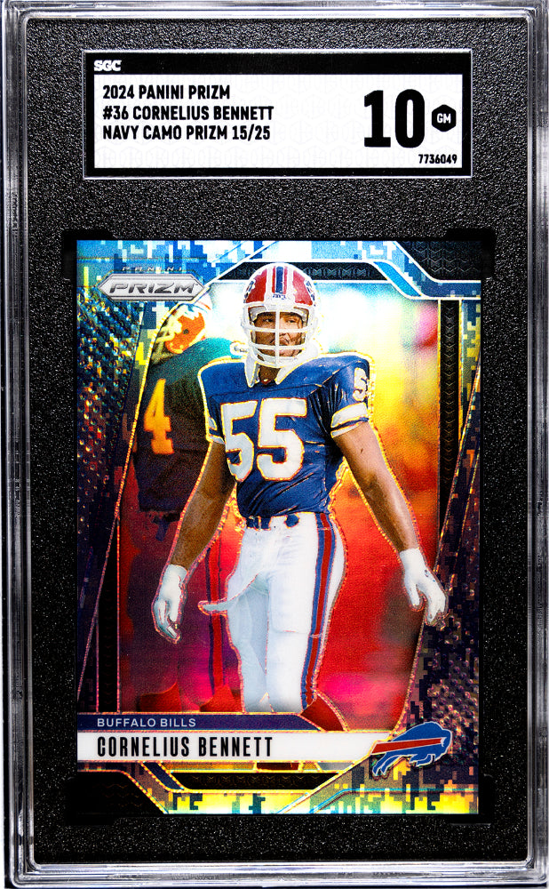 2024 Panini Prizm Cornelius Bennett #36 Navy Camo #15/25 SGC 10