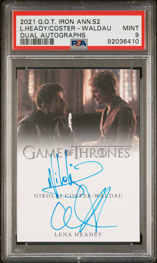 Nikolaj Coster-Waldau Lena Heady CERSEI JAIME 2021 Game Of Thrones AUTO PSA 9