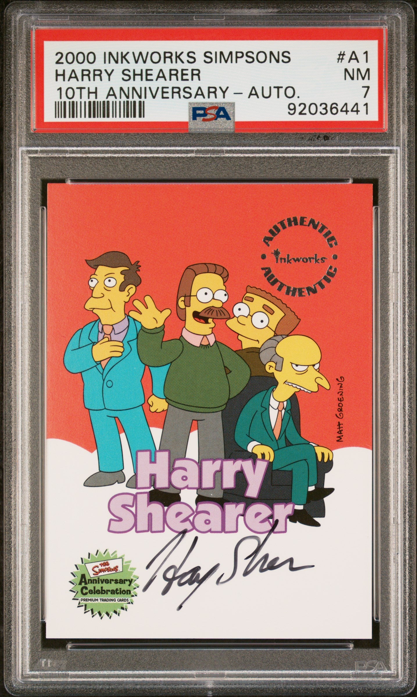 Harry Shearer 2000 Inkworks Simpsons 10th Anniversary AUTO PSA 7