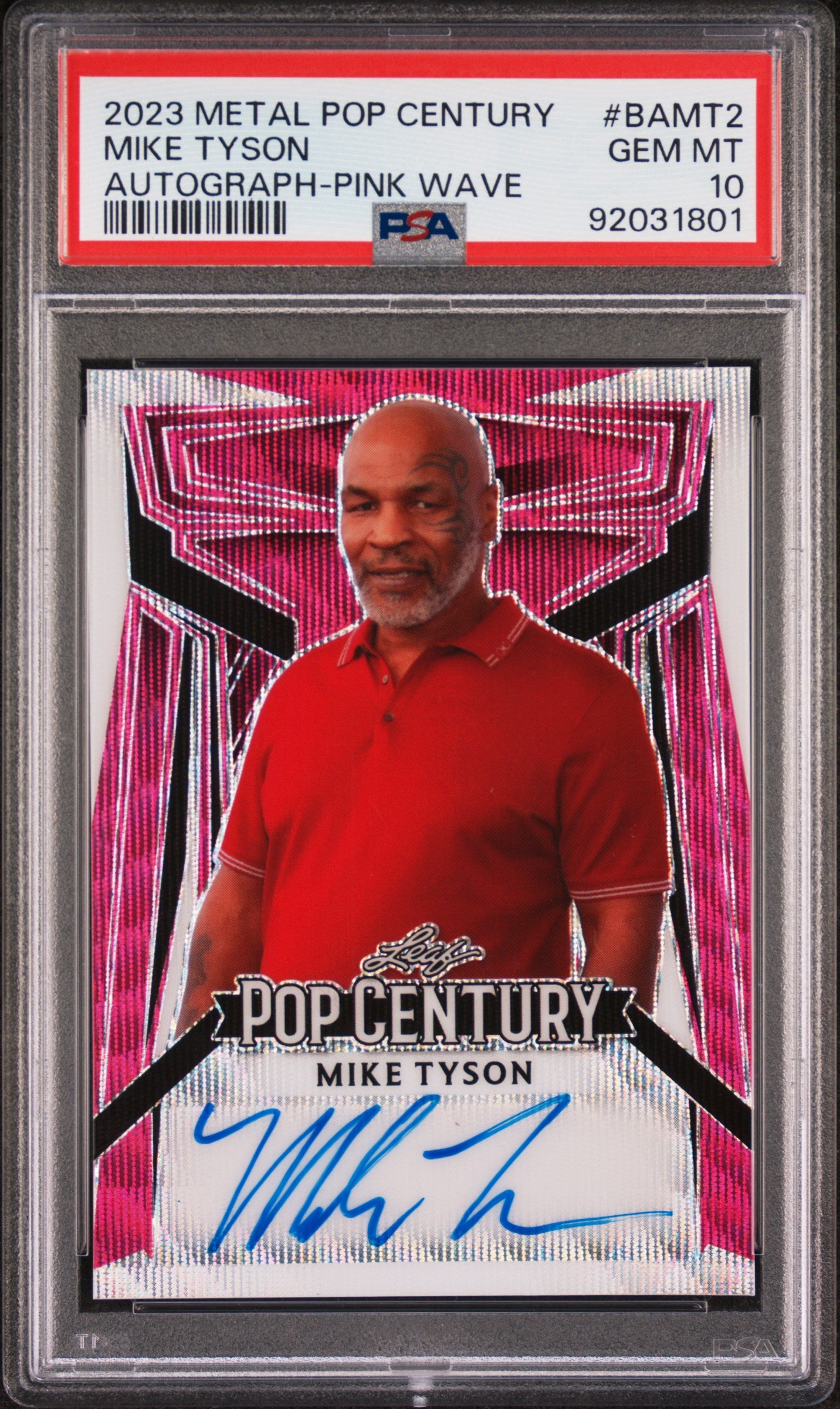 Mike Tyson 2023 Leaf Metal Pop Century Autograph AUTO #1/7 Pink Wave PSA 10