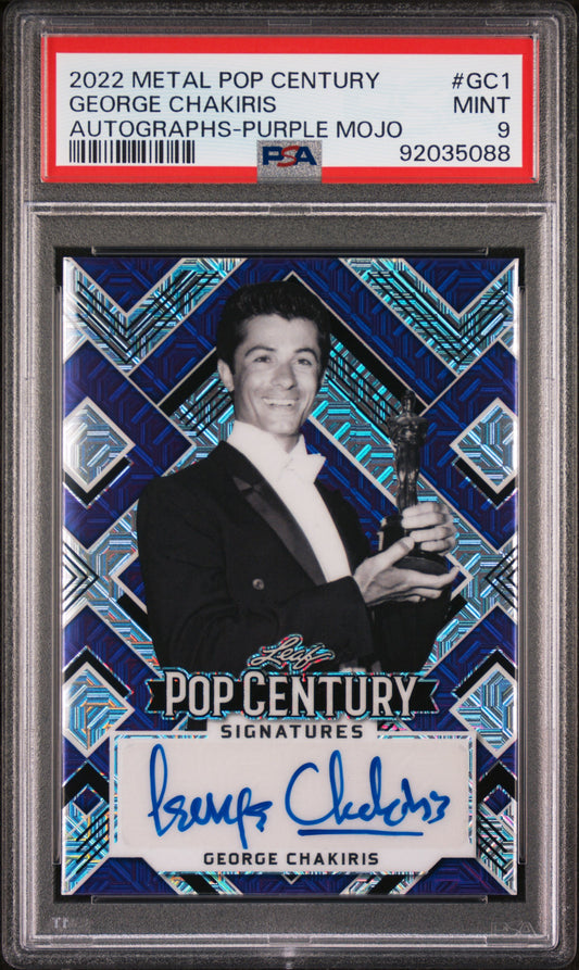 George Chakiris 2022 Leaf Metal Pop Century AUTO #4/10 Purple Mojo PSA 9