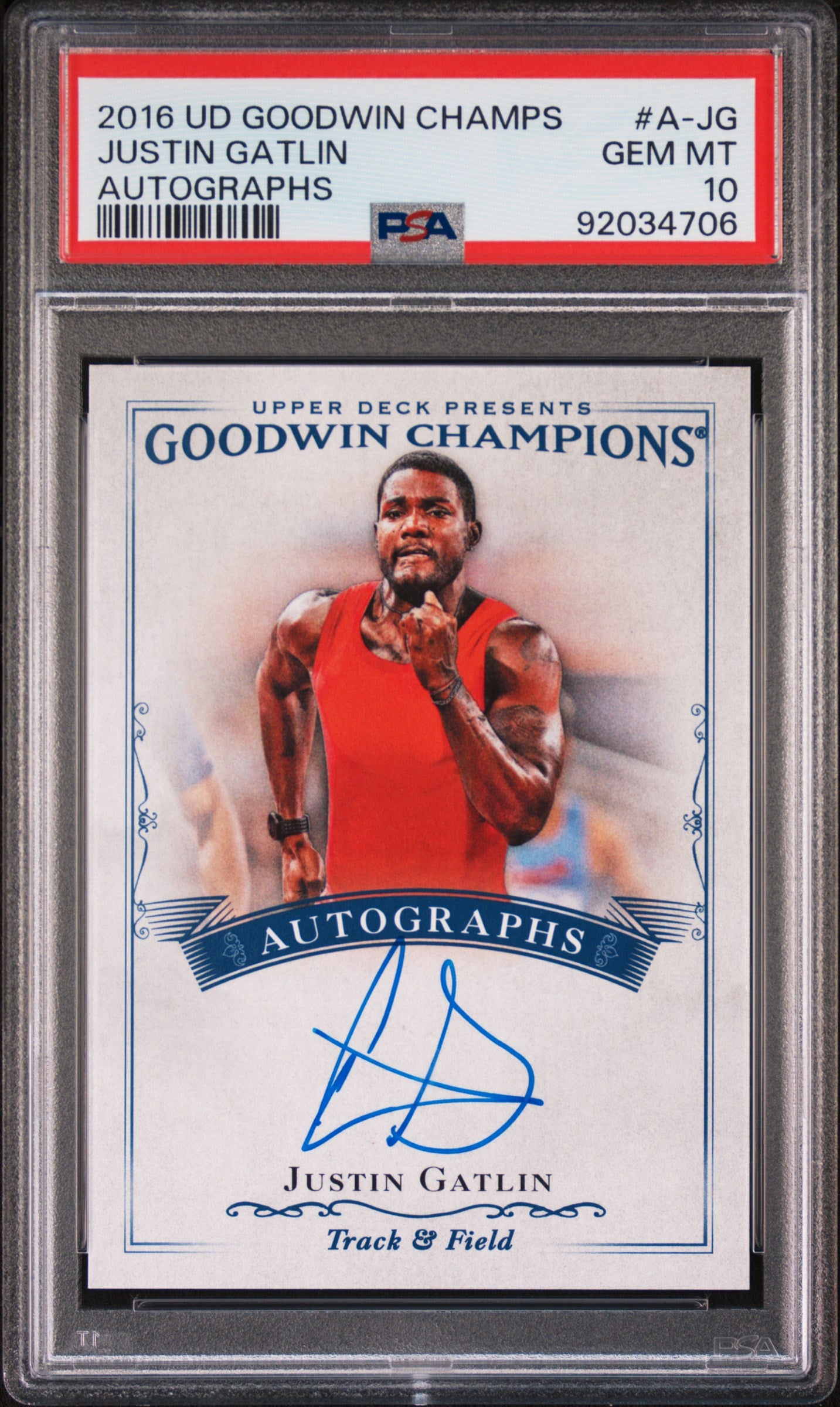 2016 Upper Deck Goodwin Champions Autograph Justin Gatlin AUTO PSA 10