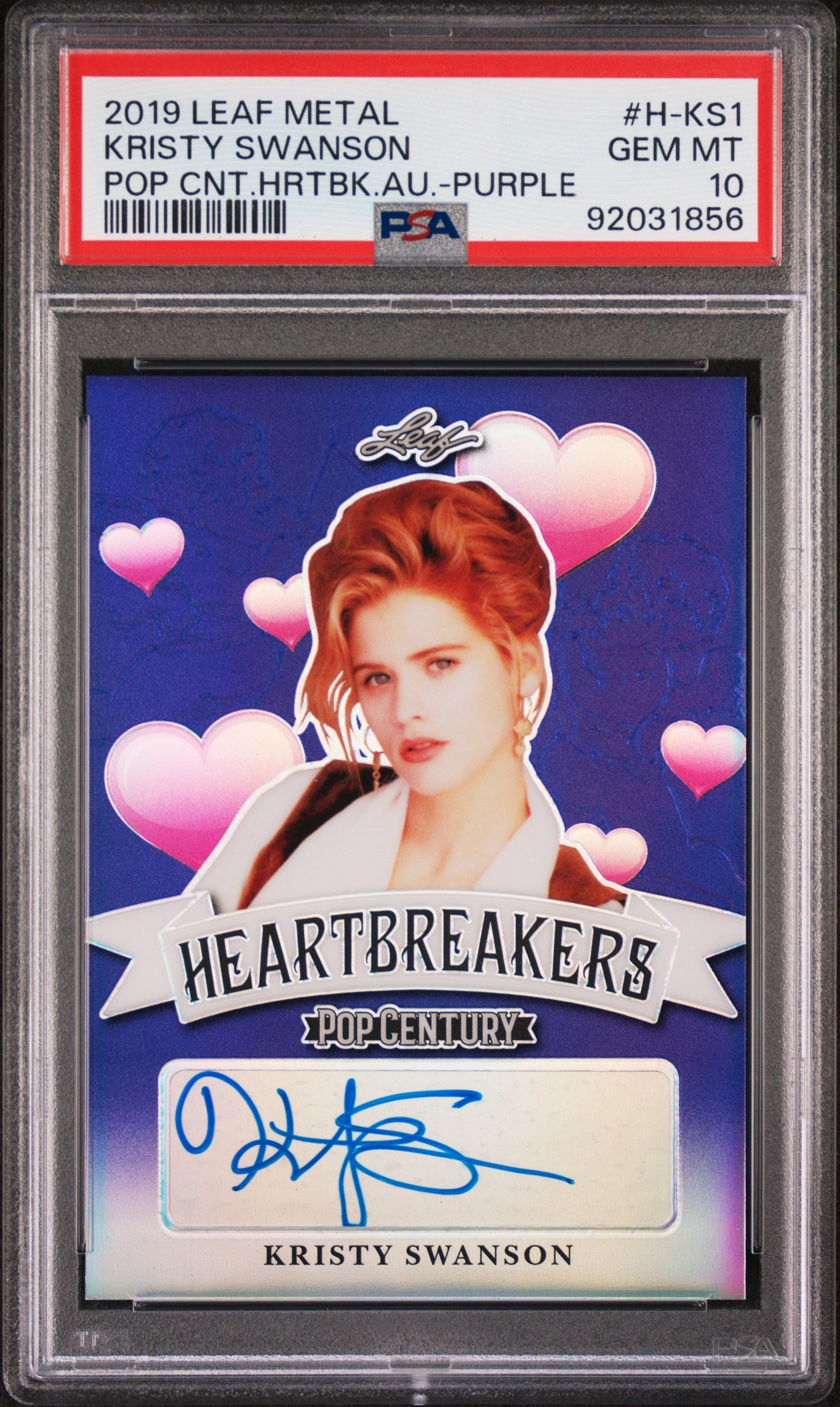 Kristy Swanson 2019 Leaf Metal Pop Century Heartbreakers AUTO #/10 Purple PSA 10