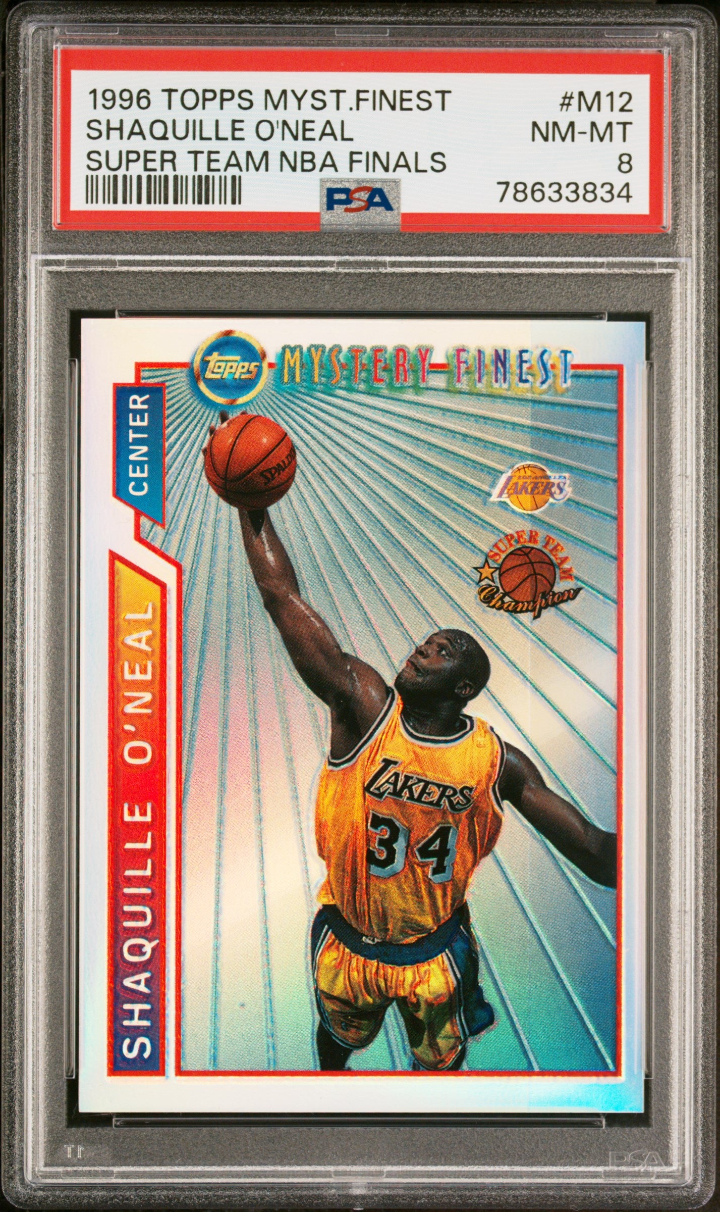 1996-97 Topps Mystery Finest Shaquille O'Neal #M12 Refractor NBA Finals PSA 8