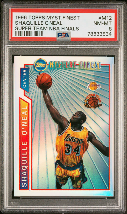 1996-97 Topps Mystery Finest Shaquille O'Neal #M12 Refractor NBA Finals PSA 8