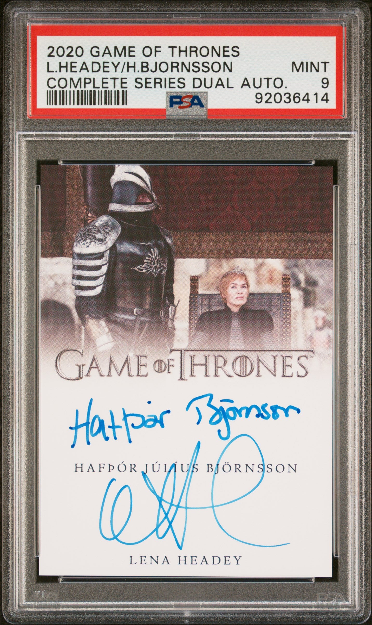 Hafthor Bjornsson Lena Headey CERSEI LANNISTER 2020 Game Of Thrones AUTO PSA 9