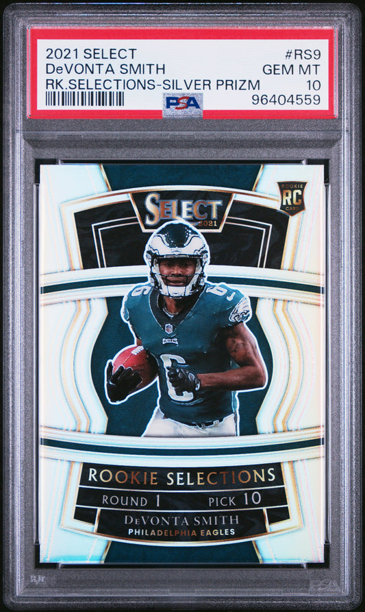 2021 Panini Select Rookie Selections Devonta Smith #RS9 Silver Prizm PSA 10