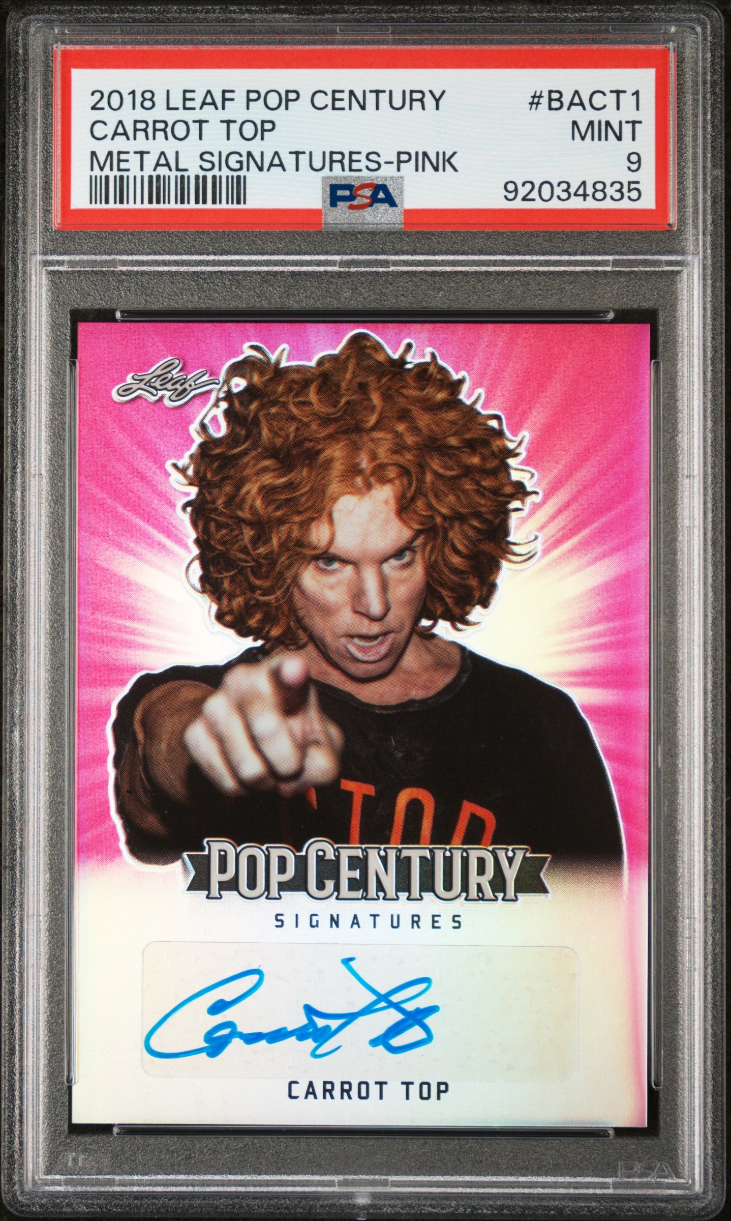 Carrot Top 2018 Leaf Pop Century Metal Signatures #8/20 AUTO Pink PSA 9