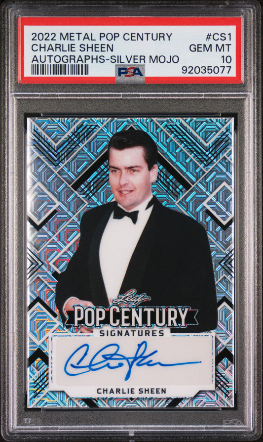 Charlie Sheen 2022 Leaf Metal Pop Century Autograph AUTO #/10 Silver Mojo PSA 10