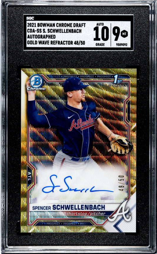 2021 Bowman Chrome Spencer Schwellenbach AUTO Gold Wave Refractor /50 SGC 9