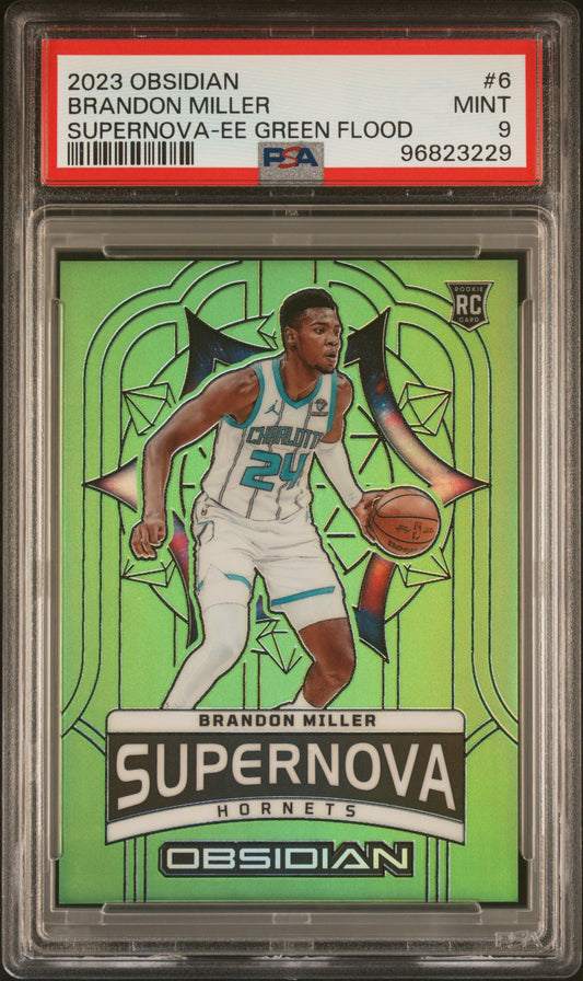 2023 Panini Obsidian Supernova Brandon Miller #6 Green Flood #20/ 25 PSA 9