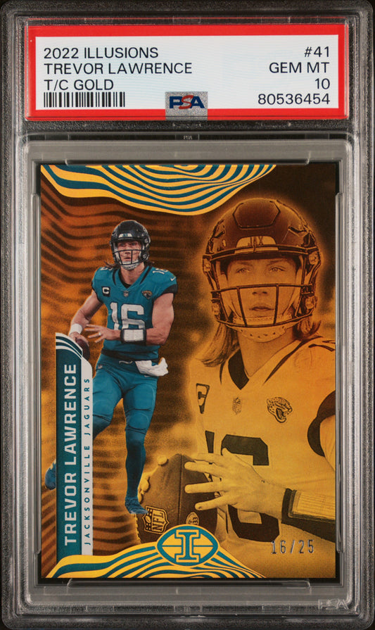 2022 Panini Illusions Trevor Lawrence #16/25 (Jersey Number) Gold PSA 10