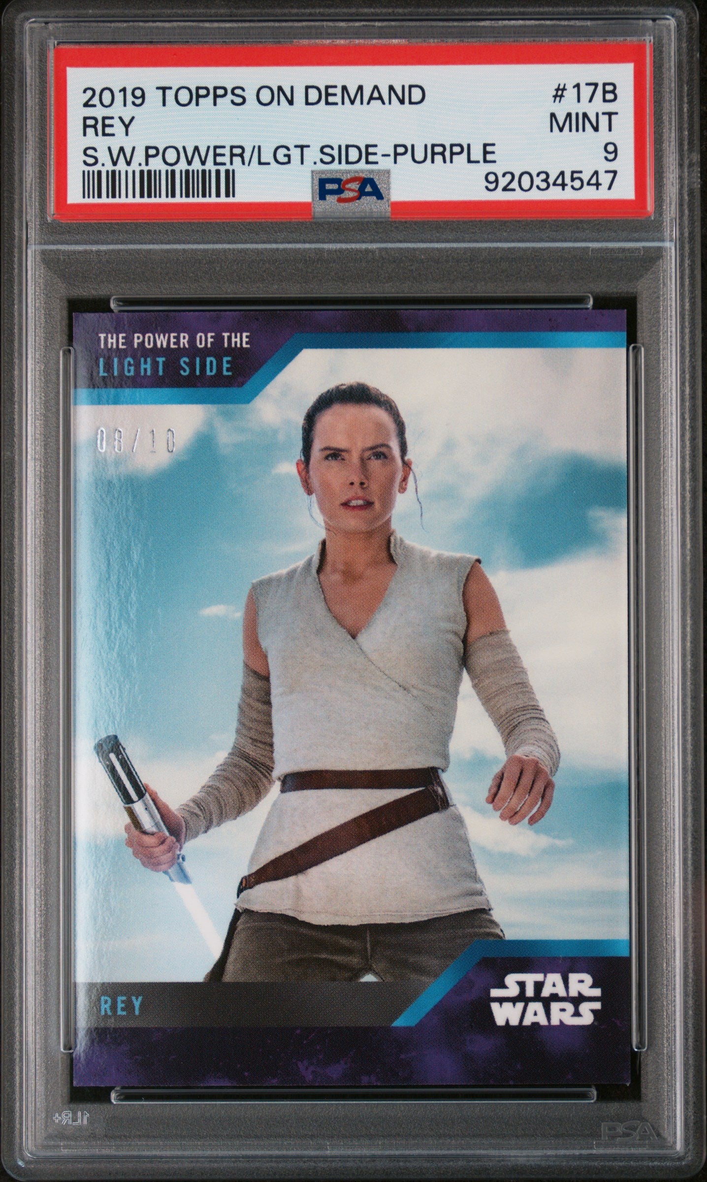 Rey 2019 Topps Star Wars Power Of The Light Side Purple #8/10 PSA 9