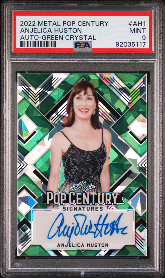 Anjelica Huston 2022 Leaf Metal Pop Century Auto #1/5 Green Crystal PSA 9