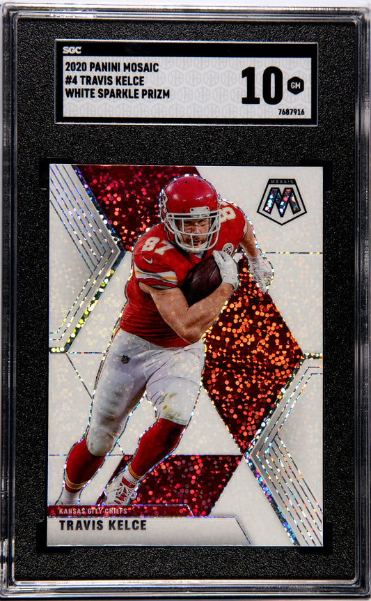 2020 Panini Mosaic Travis Kelce #4 White Sparkle Prizm SGC 10