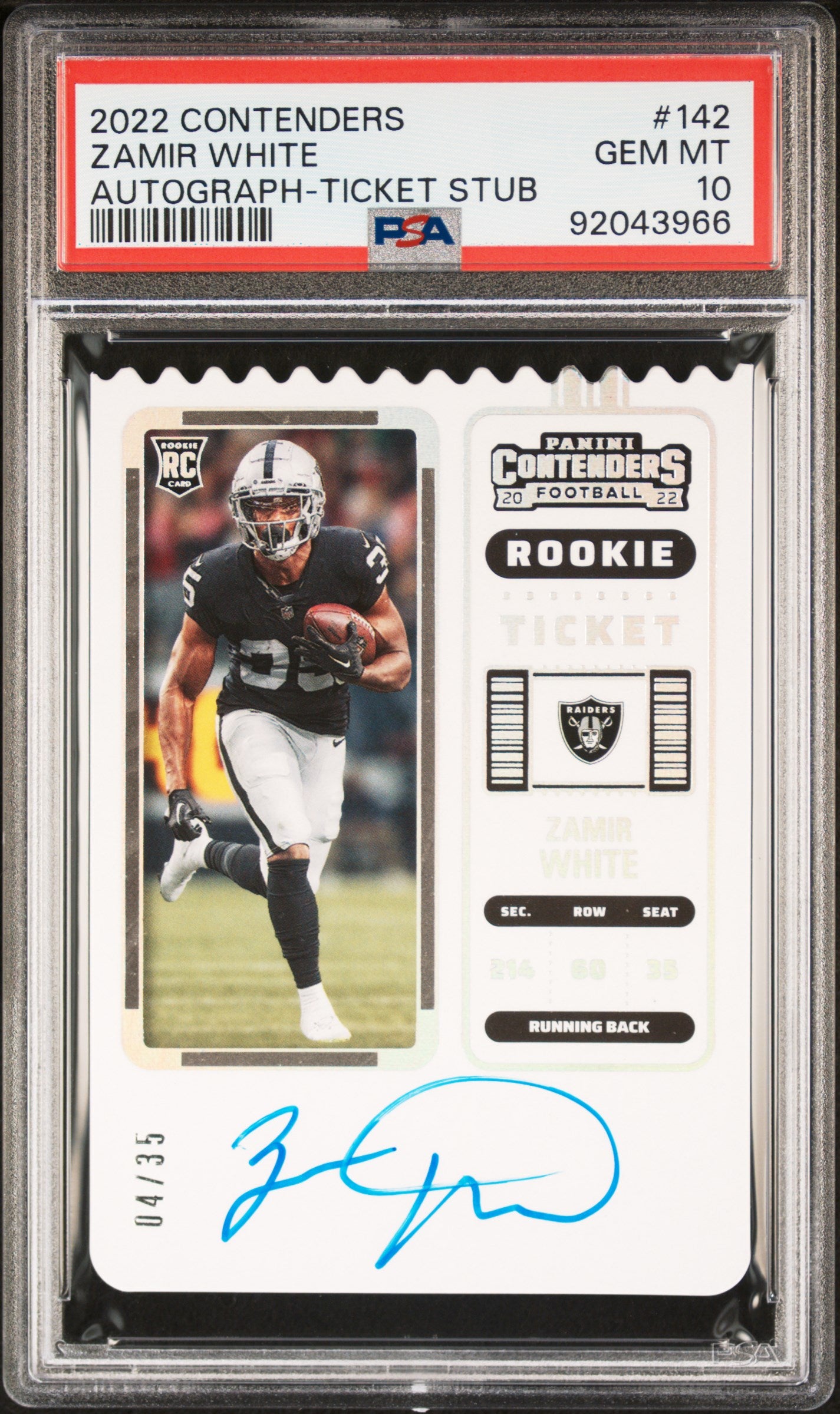 2022 Panini Contenders Zamir White #142 Autograph Ticket Stub PSA 10