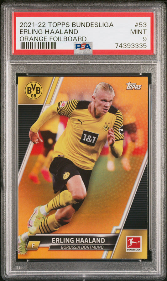 2021-22 Topps Bundesliga Erling Haaland #53 Orange #9/25 (JERSEY NUMBER) PSA 9