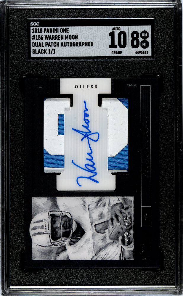 2018 Panini One Warren Moon #156 Dual Patch Autograph Black #1/1 AUTO SGC 8