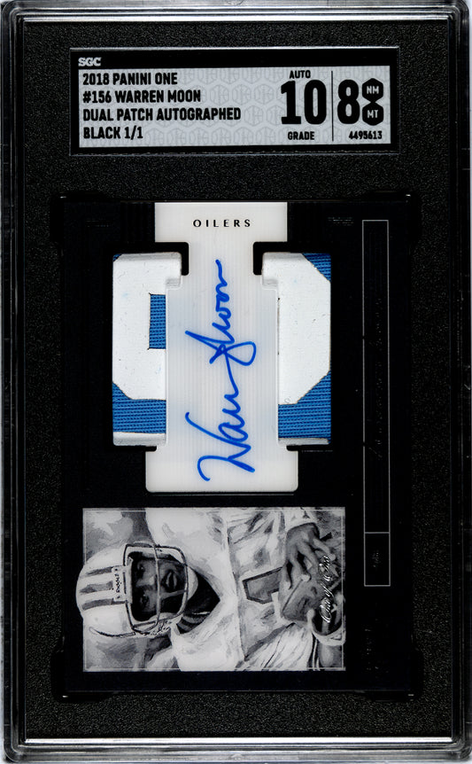 2018 Panini One Warren Moon #156 Dual Patch Autograph Black #1/1 AUTO SGC 8