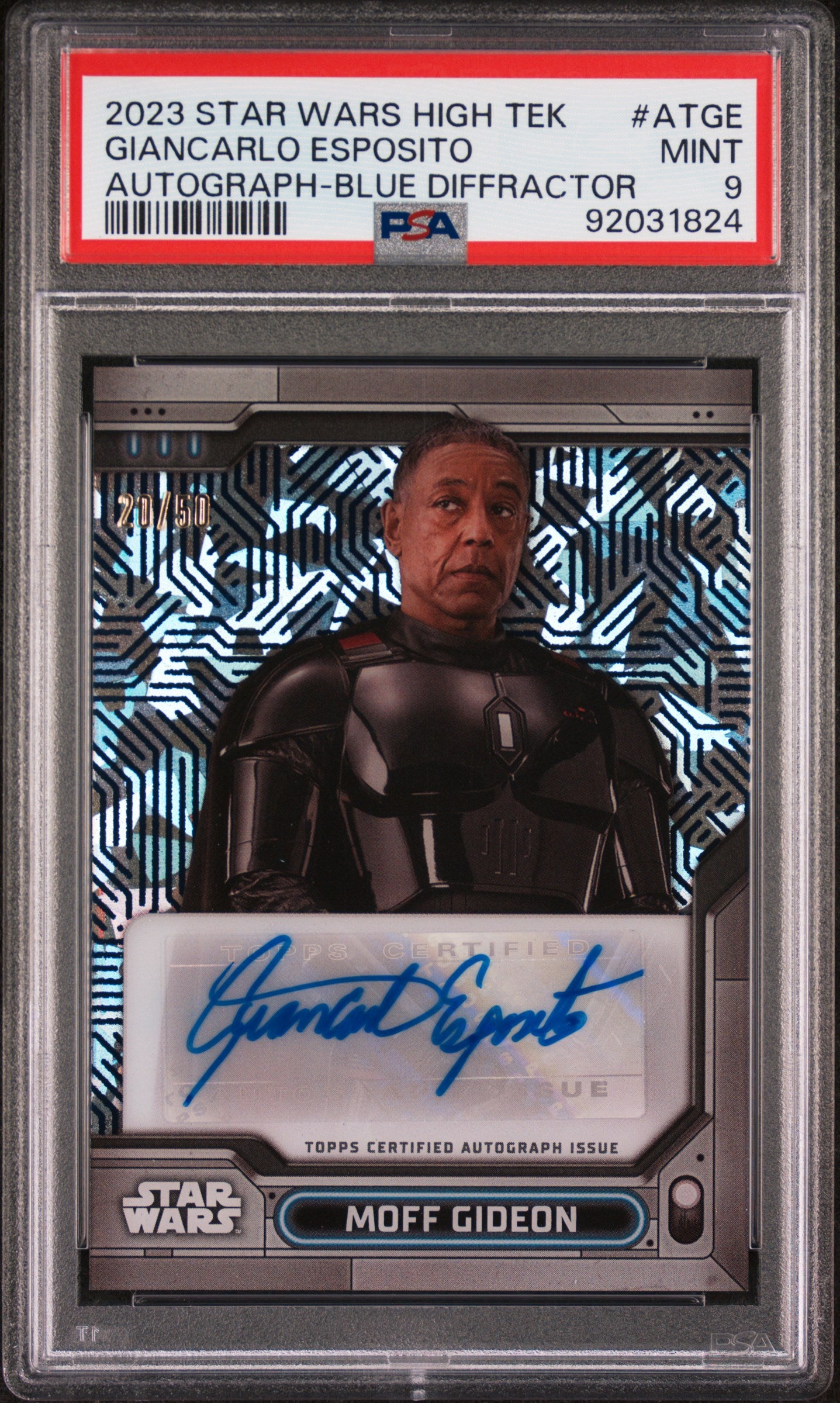 Giancarlo Esposito MOFF GIDEON 2023 Topps Star Wars High Tek AUTO Blue /50 PSA 9