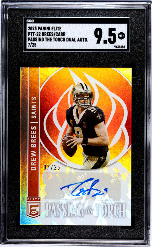 2023 Panini Elite Drew Brees Derek Carr Passing The Torch Auto #7/25 SGC 9.5